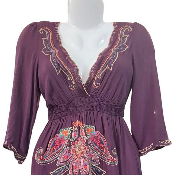 Flying Tomato Women's Plum Woven Smocked Waist Embroidered Mini Dress Boho SZ S - Picture 4 of 10